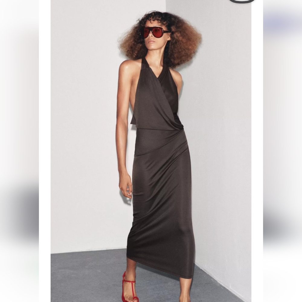 SOLD! Zara FLOWY NECK PLEATED DRESS